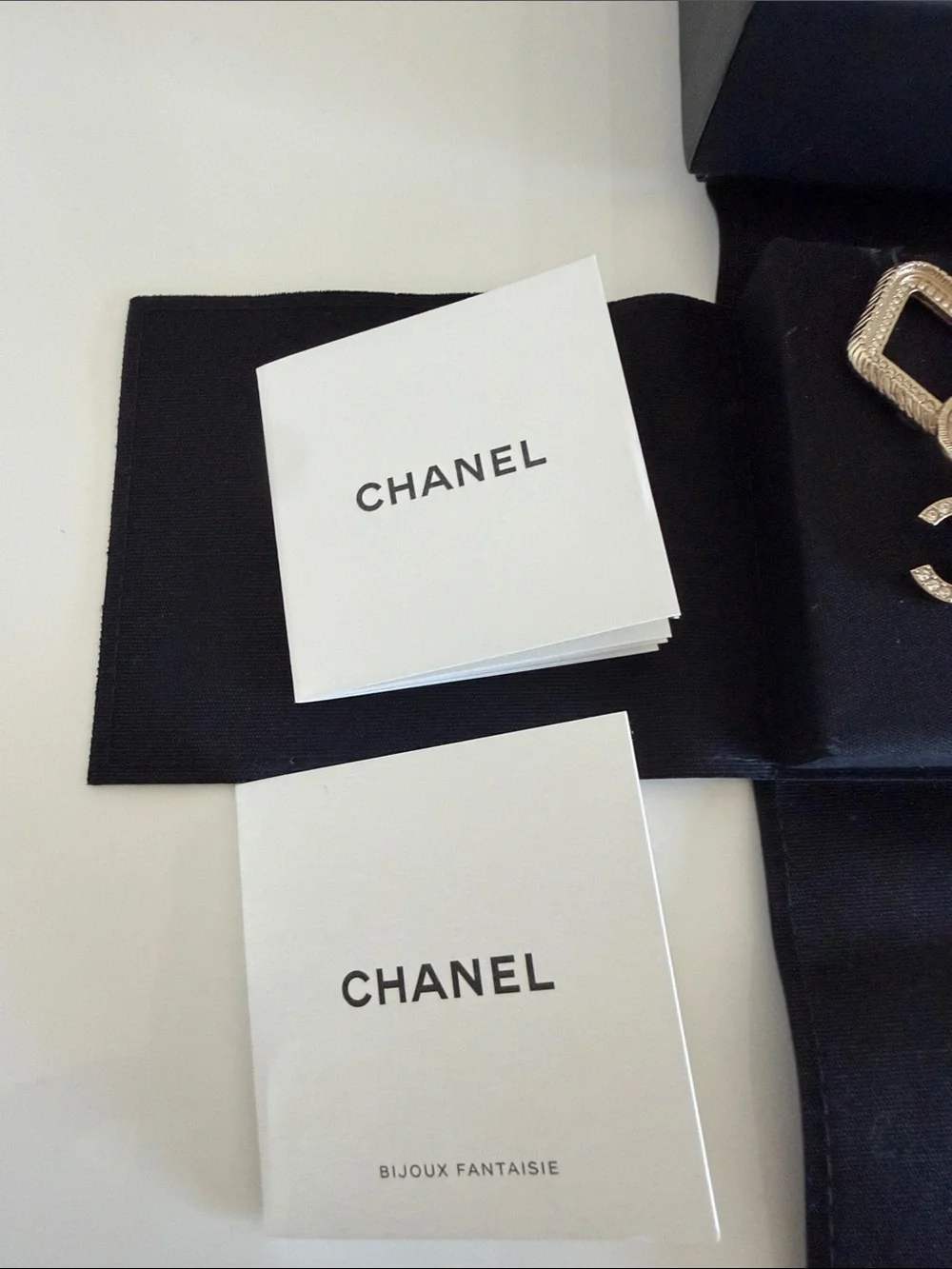 CHANEL Gold and Clear Crystal CC Drop Earrings